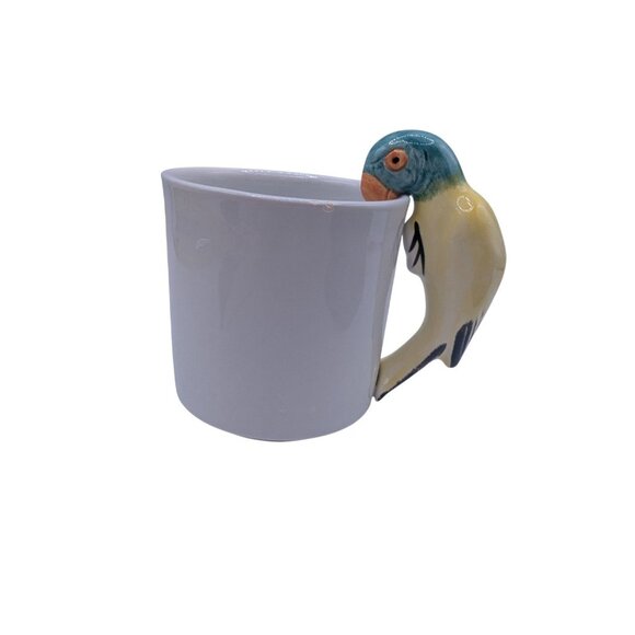Vintage Pier 1 Imports Parrot Handle Mug Blue and Yellow Porcelain Tropical - Picture 7 of 8